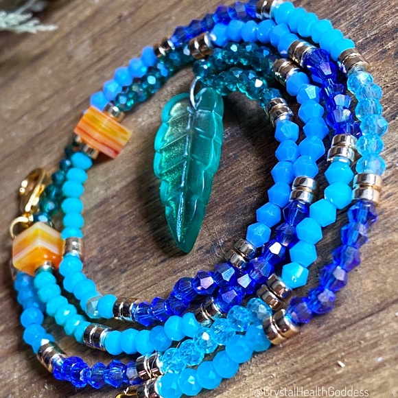 Ocean Sky Crystal Necklace with Austrian Crystals & SeaGlass - Picture 1 of 11